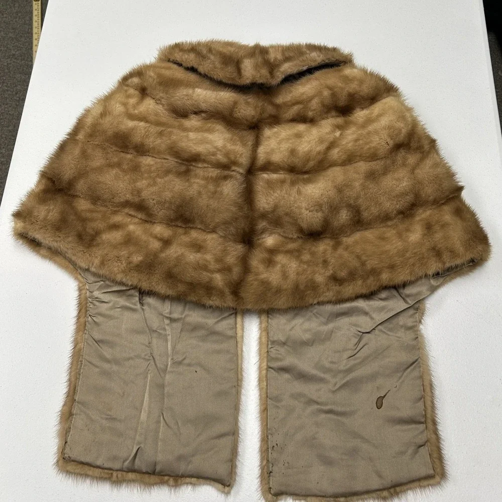 Unbranded Fur Stole Wrap Womens OS Brown Vintage Mink Style Shawl Collar D1